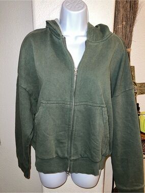 Zara Olive Green Zip-Up Hooded Sweater